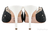 White & Black Crystal Perforated Heels