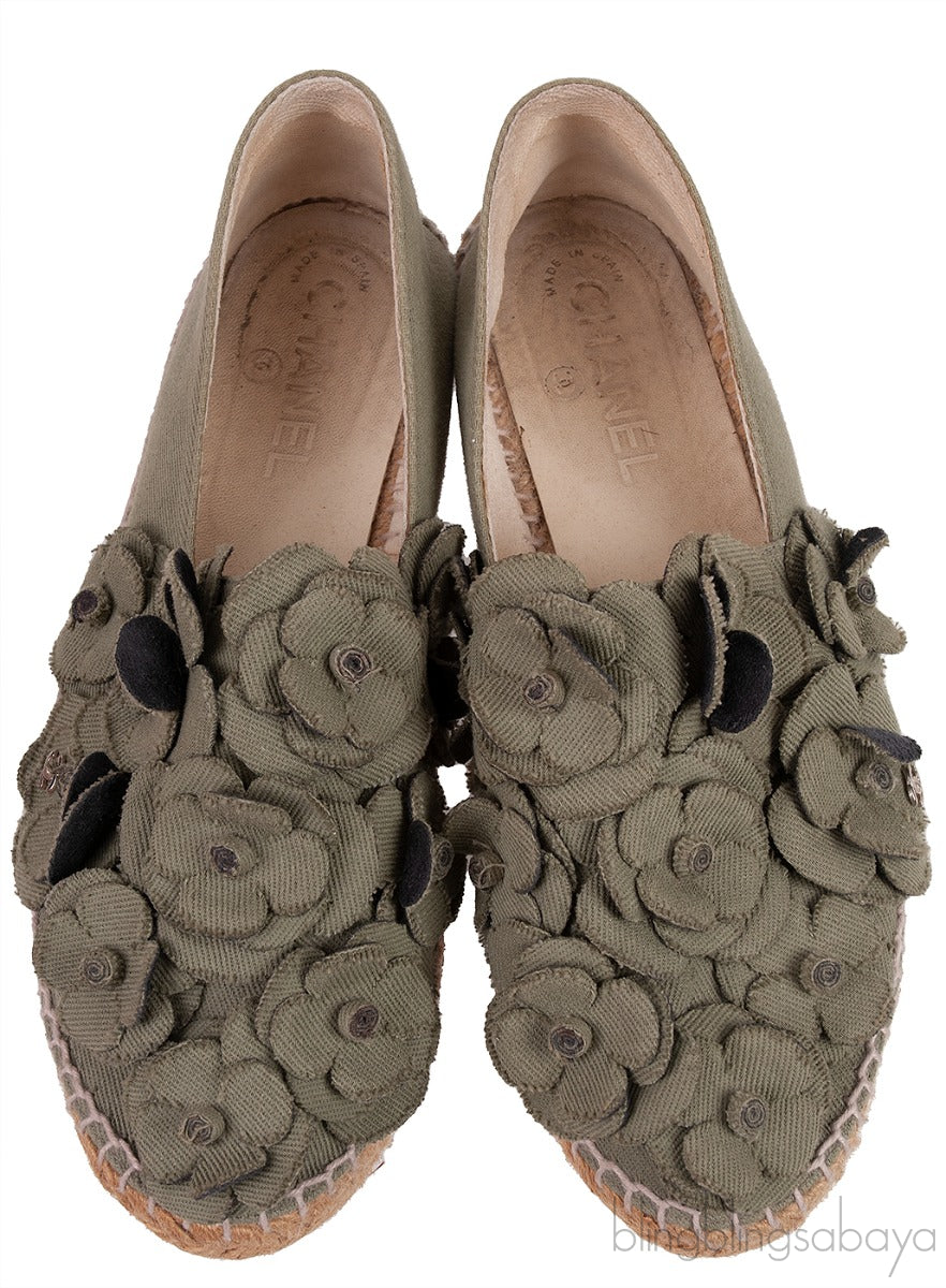 Army Green Camellia Canvas Espadrille