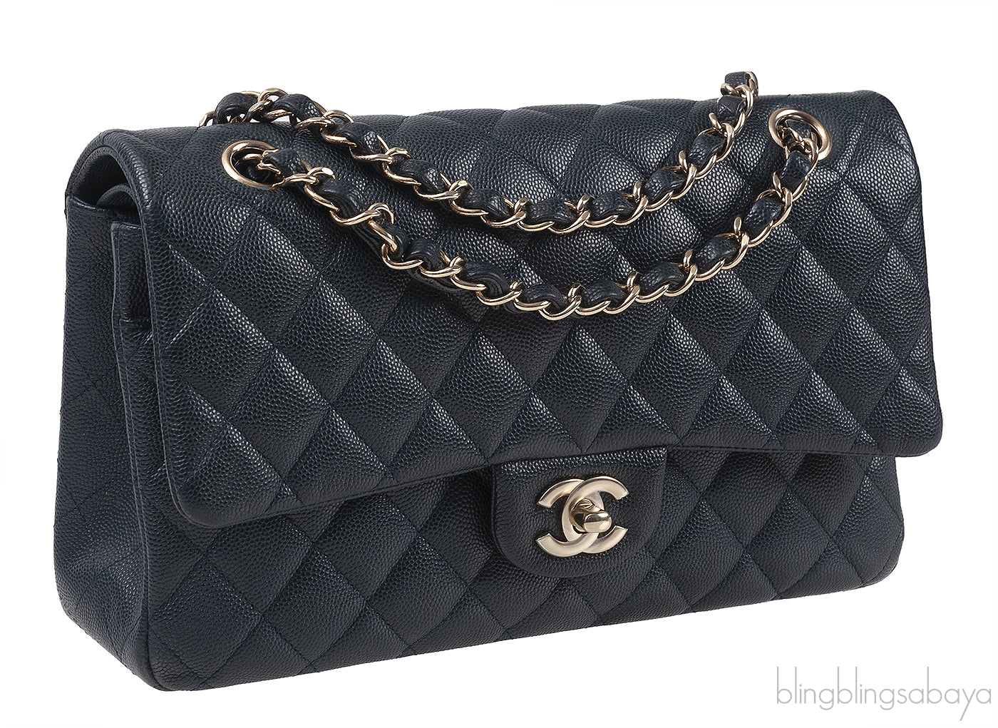 Classic Midnight Blue Medium Double Flap Bag GHW