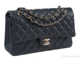 Classic Midnight Blue Medium Double Flap Bag GHW