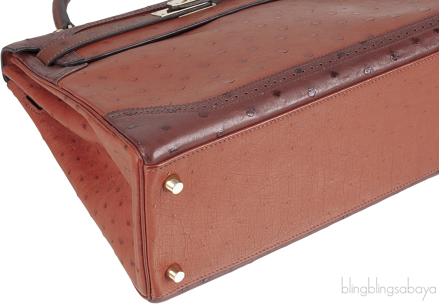 Kelly 32 Ghillies Rouge H Sunset and Brique Ostrich Bag
