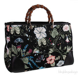 Gucci Black Printed Canvas Bamboo Shopper Tote