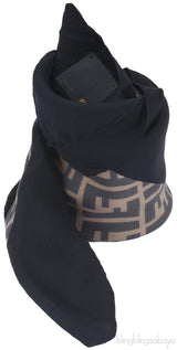 FF Brown Print Silk Scarf