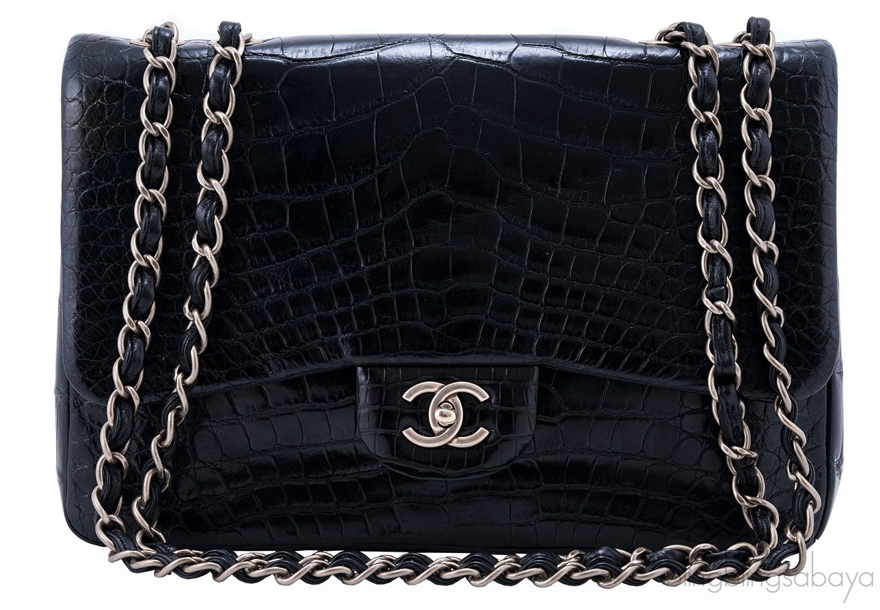 Classic Jumbo Black Shiny Croco