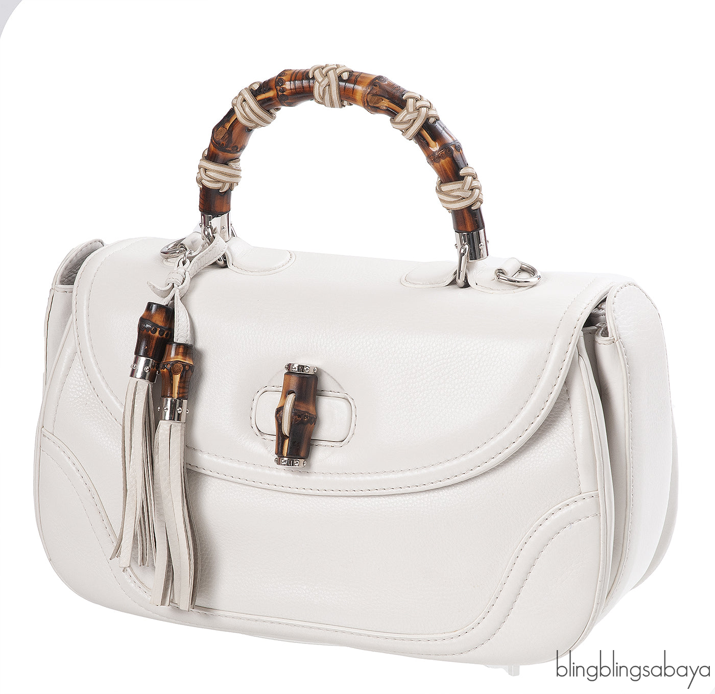 Gucci White Large Bamboo Top Handle Bag