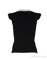 Black and White Ruffle Trim Blouse