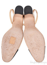 Beige Leather Cap Toe Slingback Shoes