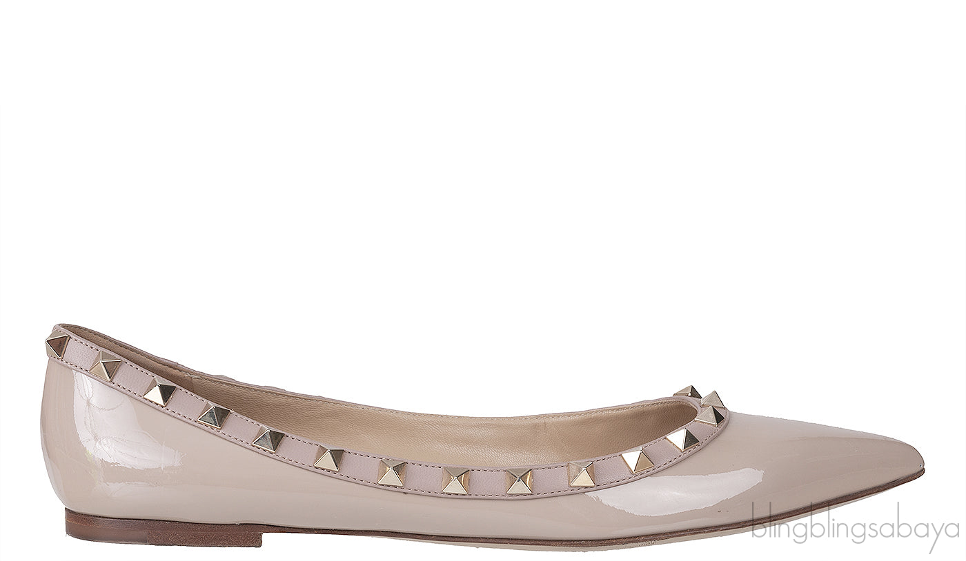 Nude Leather Rockstud Ballet Flat