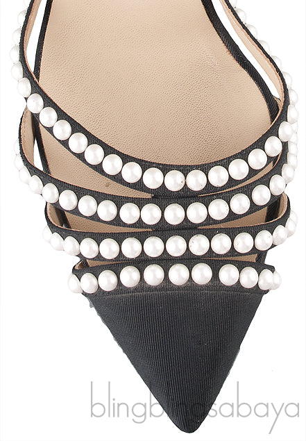 Black D\'Orsay Pearl Pointed Heels