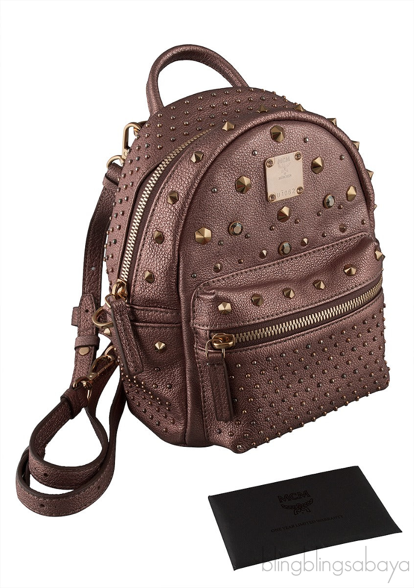 Metallic Leather Studded Mini Backpack