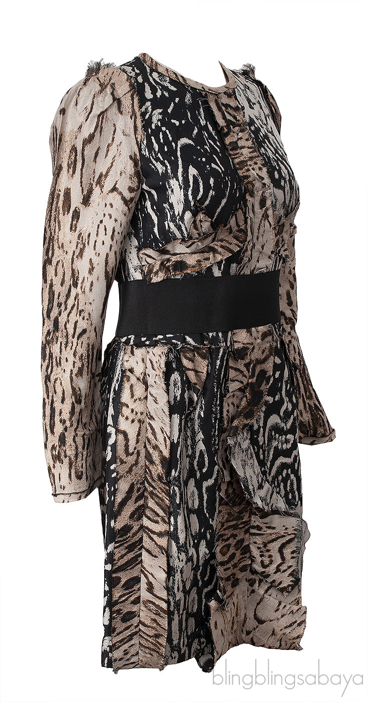 Lanvin Animal Print Long Sleeve Mini Dress