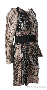 Lanvin Animal Print Long Sleeve Mini Dress