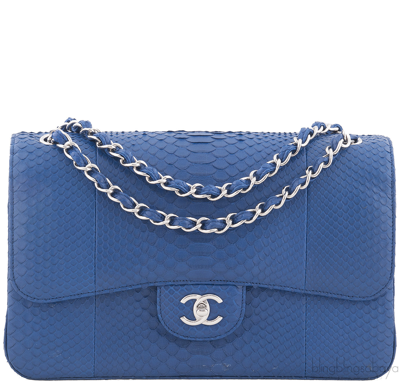 Chanel Classic Blue Python Jumbo Flap Bag