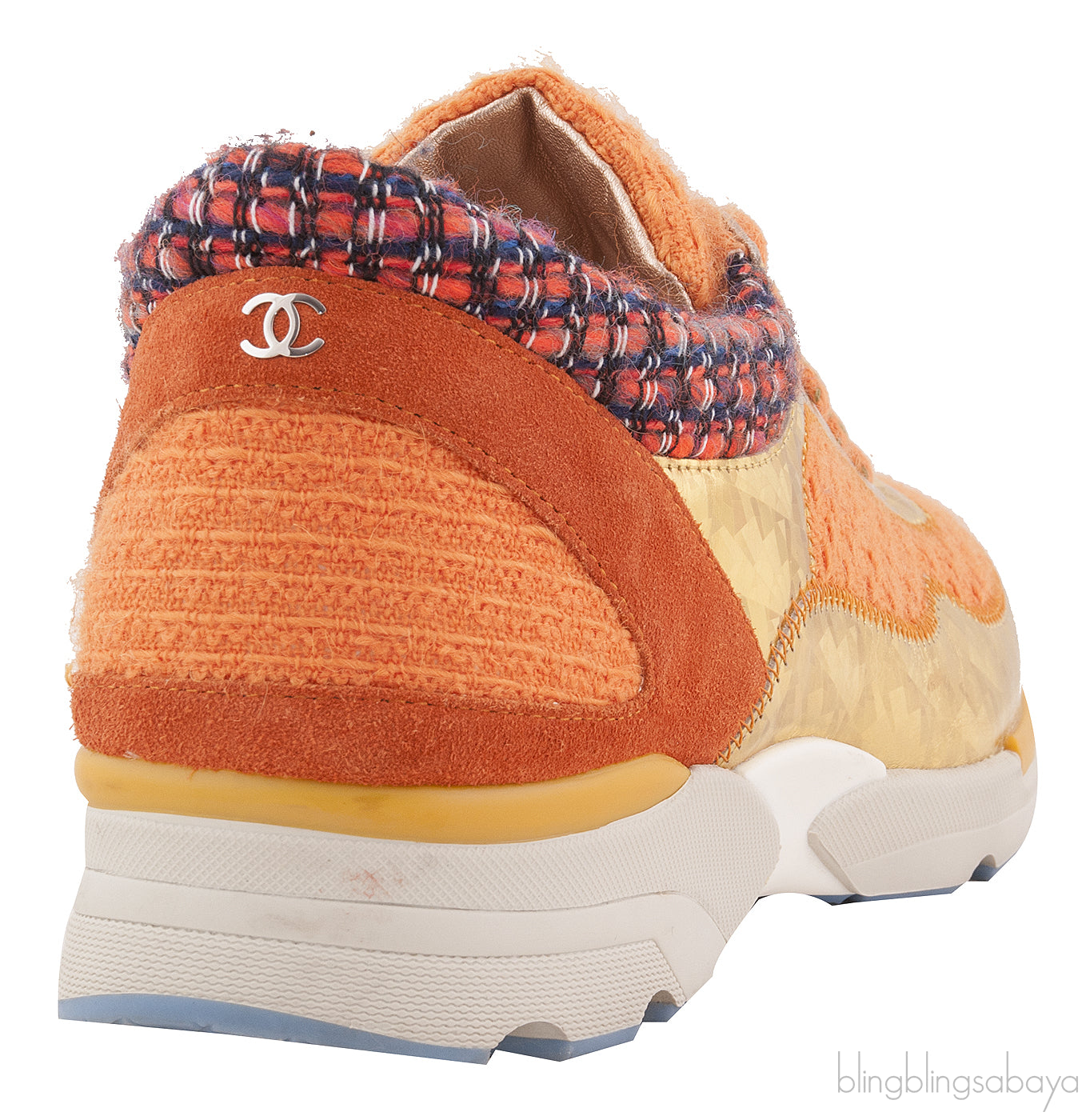 Metallic Gold Orange Woven Sneakers