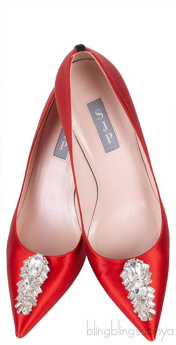 Sarah Jessica Parker Red Satin Crystal Embellished Heels