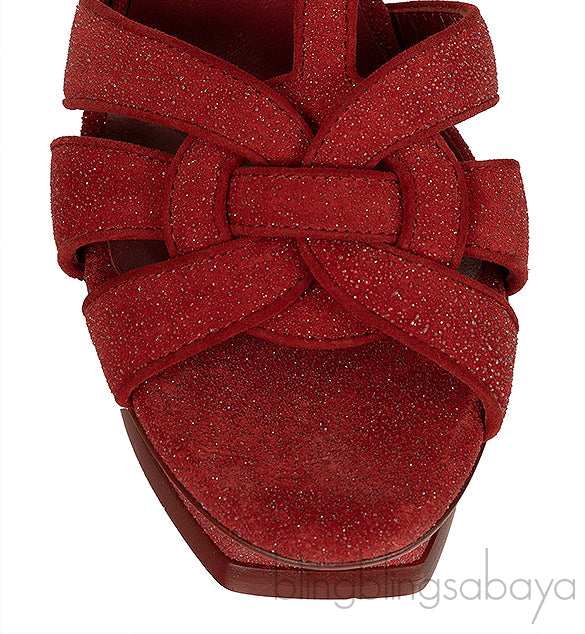 Yves Saint Laurent Red Glitter Finish Tribute Sandals 37.5