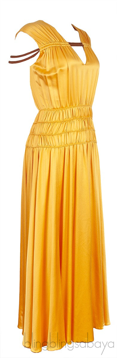 Yellow Sleeveless Rope Ruched Dress
