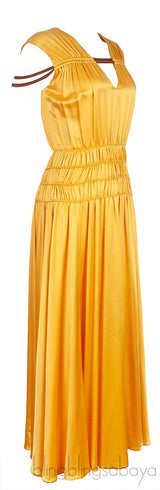 Yellow Sleeveless Rope Ruched Dress
