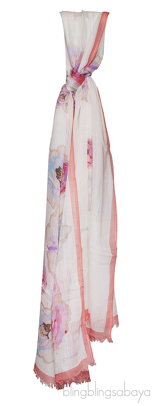 Printed Camellia Off-white Stole