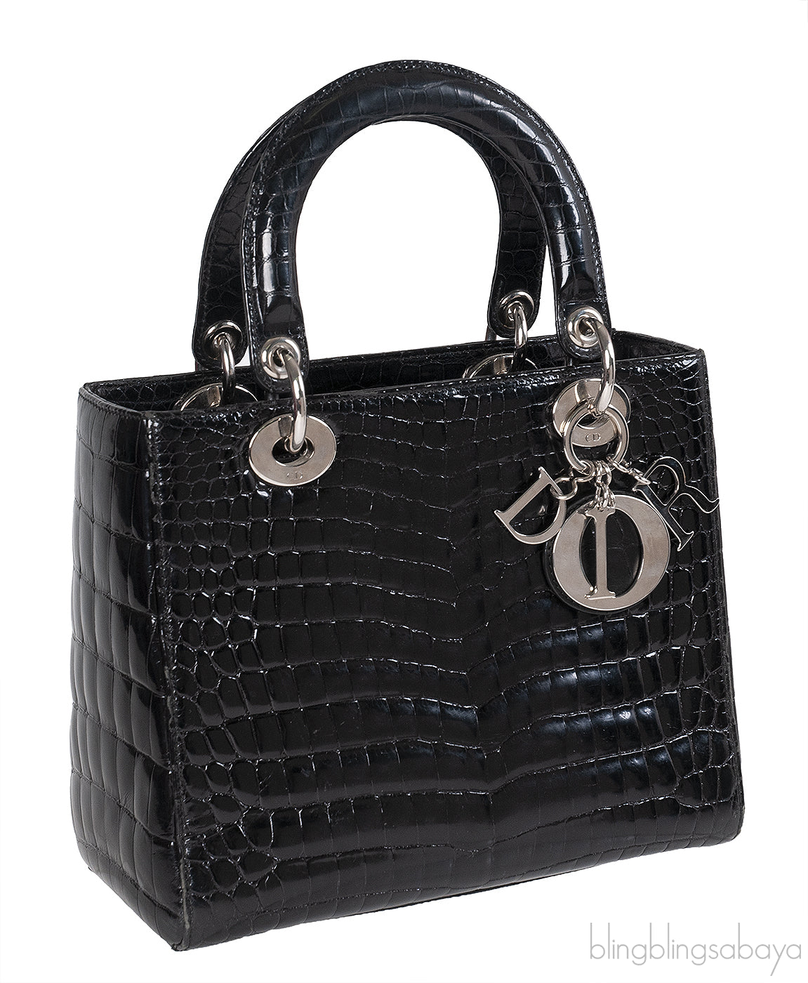 Christian Dior Lady Dior Black Medium Crocodile PHW