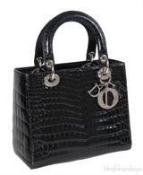 Christian Dior Lady Dior Black Medium Crocodile PHW