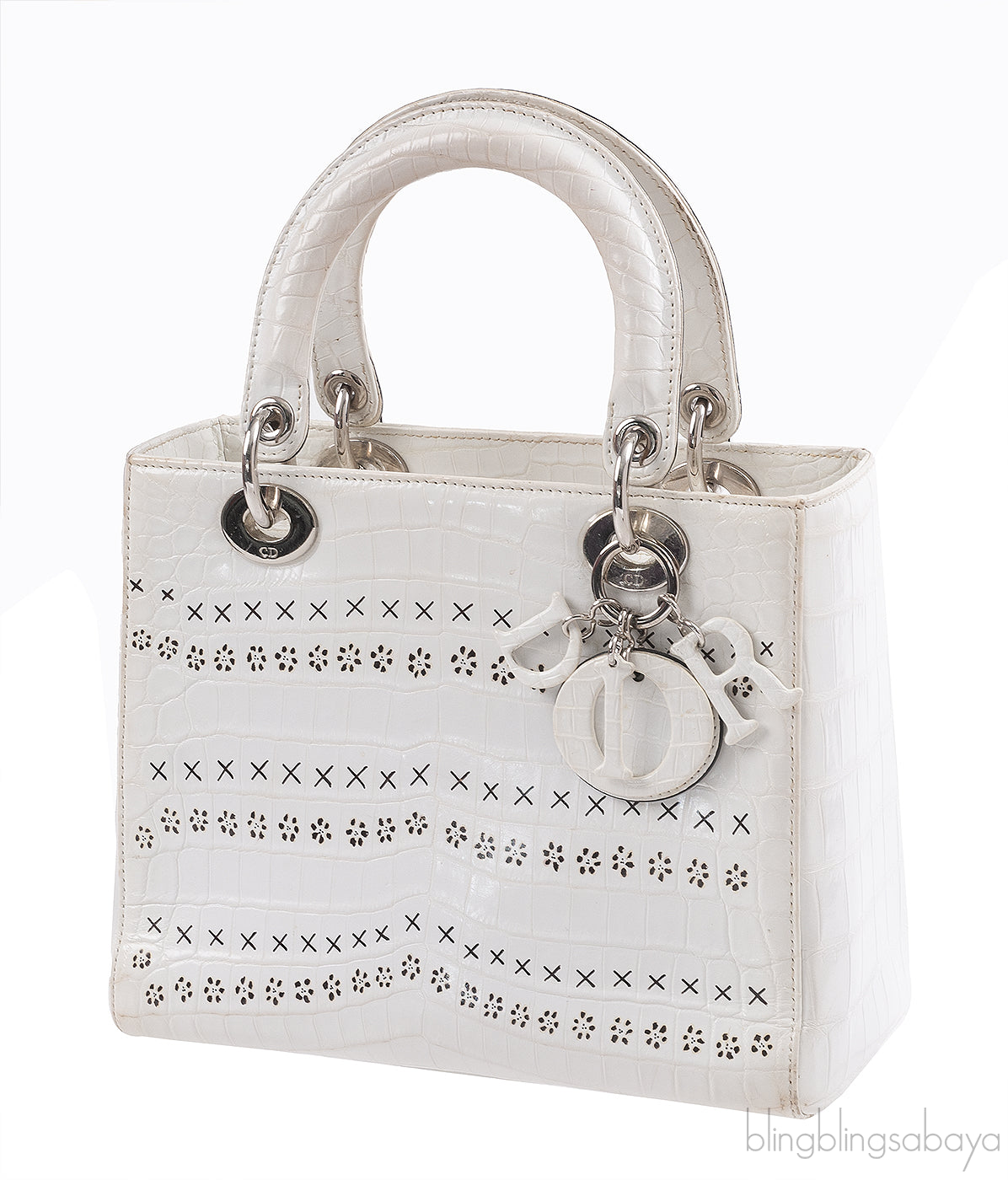 Christian Dior Lady Dior White Printed Crocodile Medium Bag