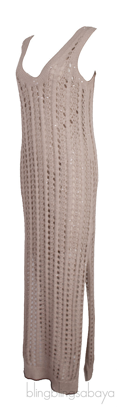 Neutral Net Cotton Blend Maxi Dress
