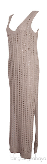 Neutral Net Cotton Blend Maxi Dress