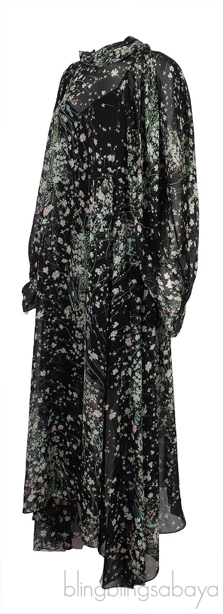 Dark Green Floral Printed Midi-Dress