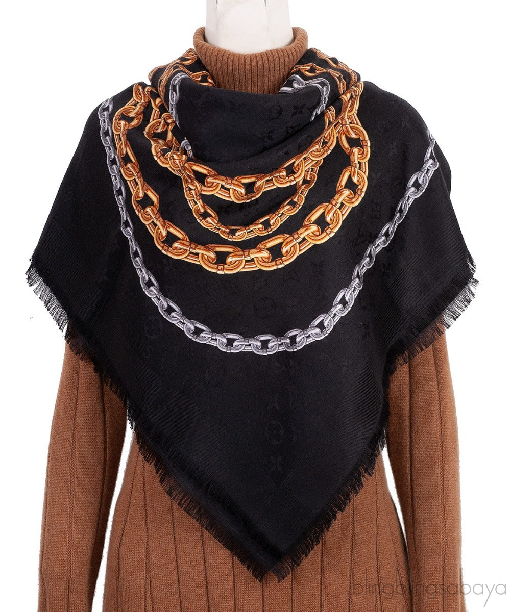 Black Chain Links Monogram Scarf