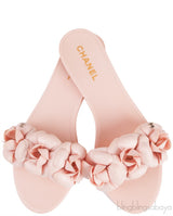 Pink Camellia Rubber Logo Mules