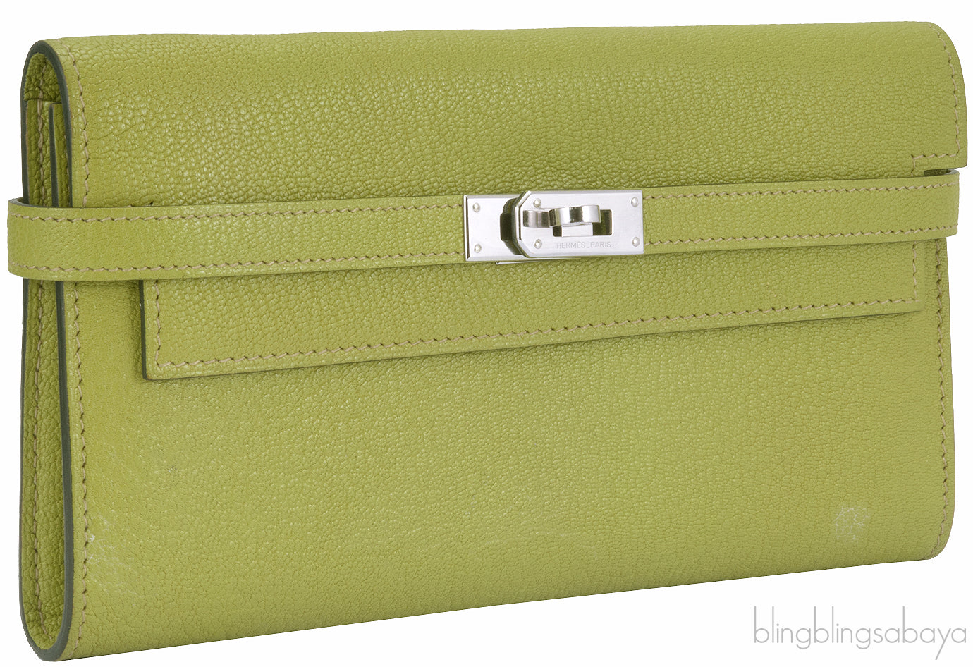 Kelly Long Wallet Chevre Vert Anis