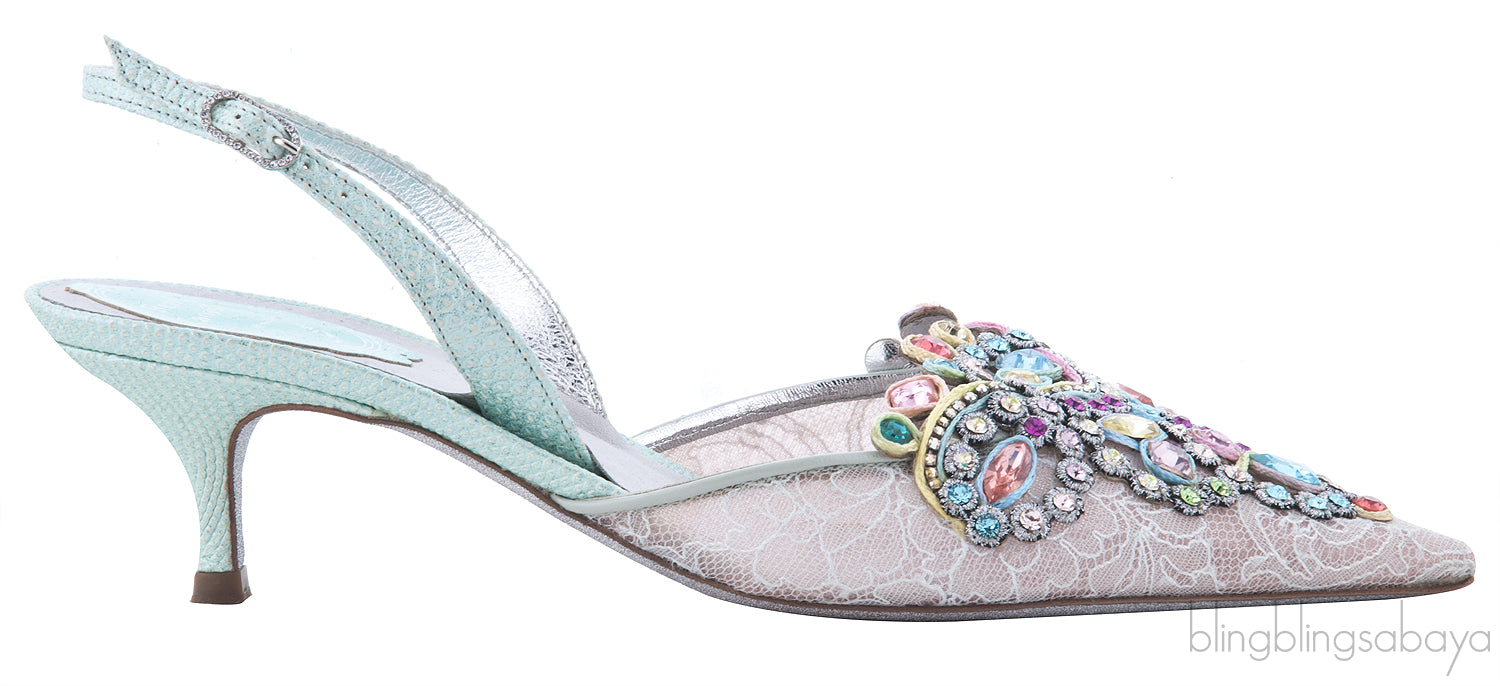 Multicolor Stone Mesh Slingback Sandals