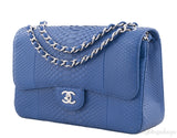 Chanel Classic Blue Python Jumbo Flap Bag