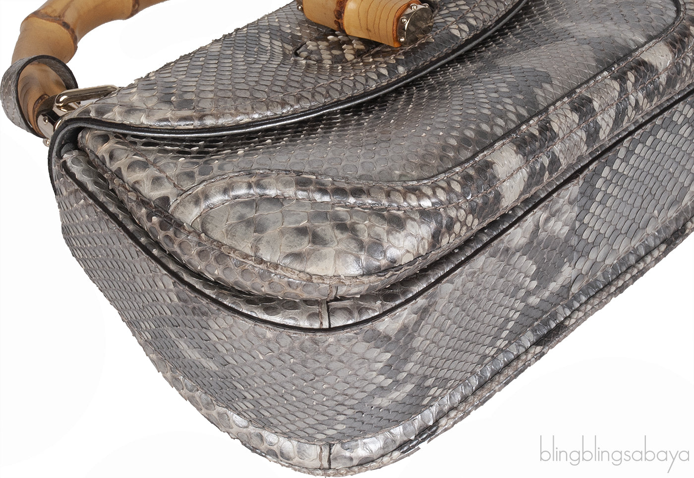 Gucci Silver Python Bamboo Handle Bag
