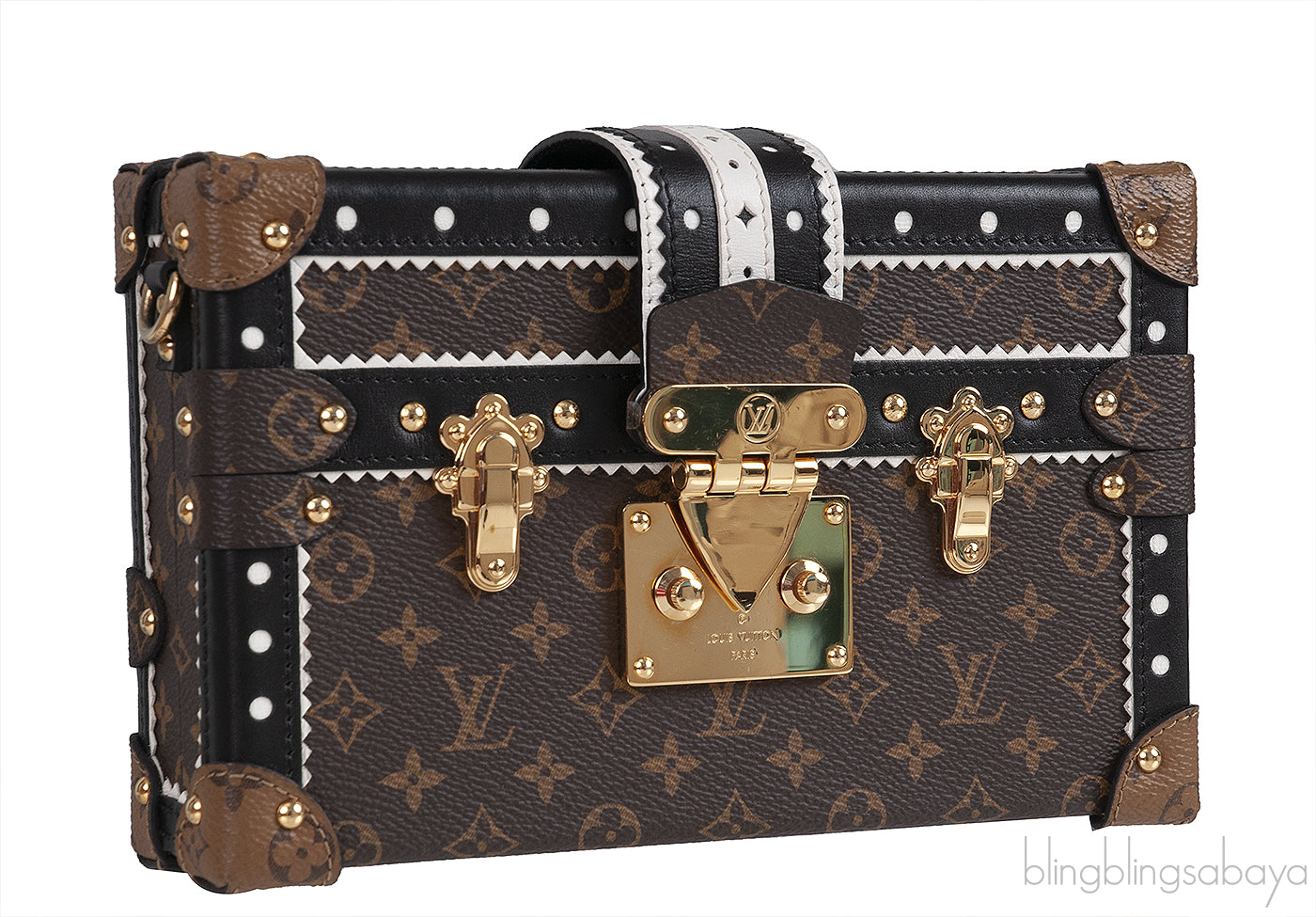 Monogram Black & White Leather Trim Petite Malle GHW