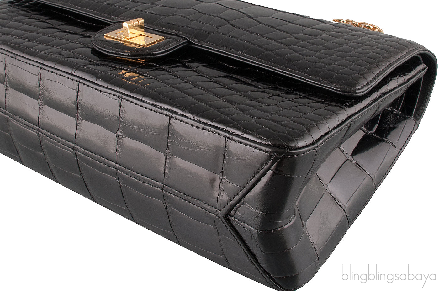 2.55 Black Croc Large Bag