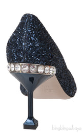 Blue Glitter Argento Pointed Toe Crystal Embellished Heels