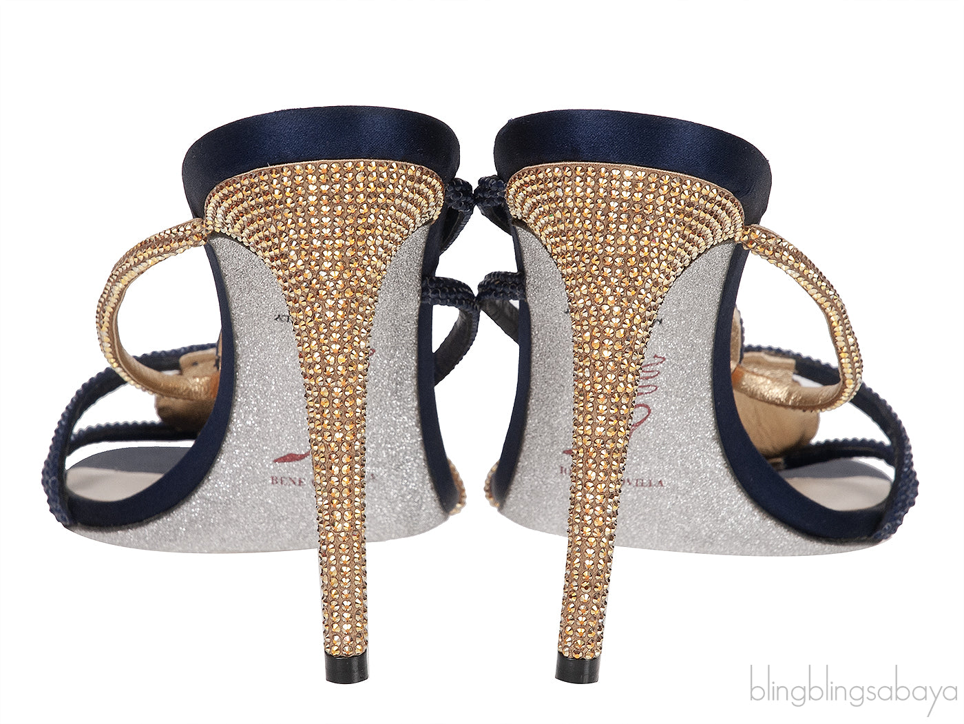 Pearl & Gold Crystal Blue Satin Sandals