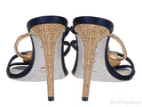 Pearl & Gold Crystal Blue Satin Sandals
