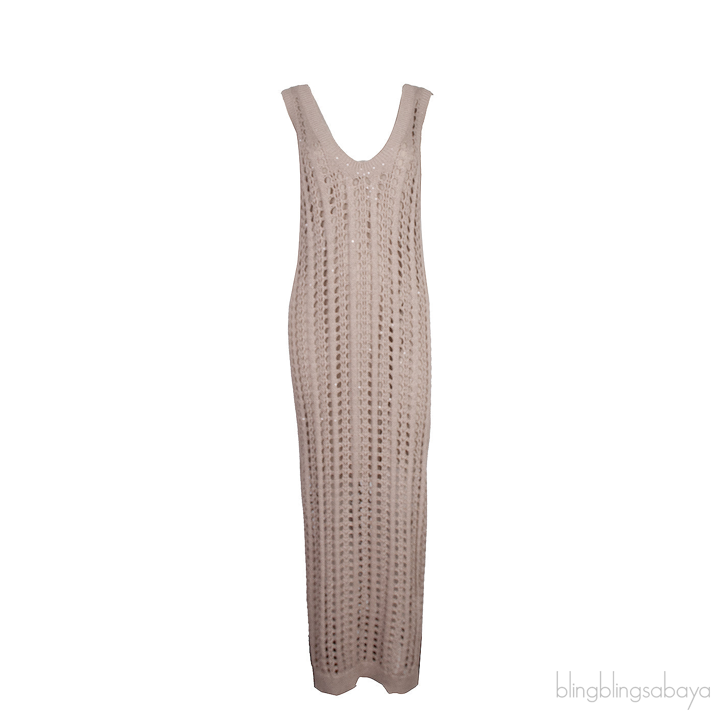 Neutral Net Cotton Blend Maxi Dress