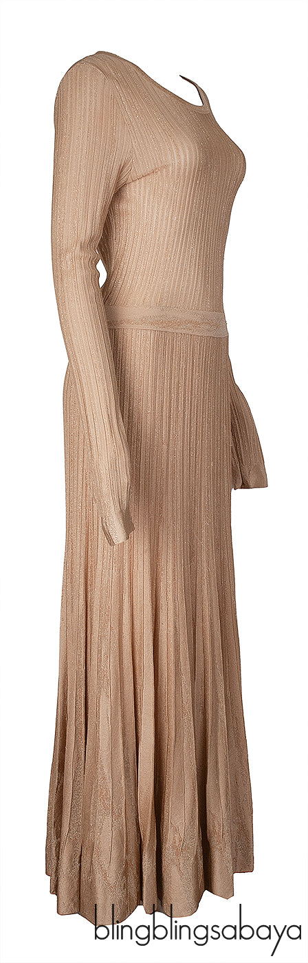Chanel Gold Ribbed Knit Maxi Dress
