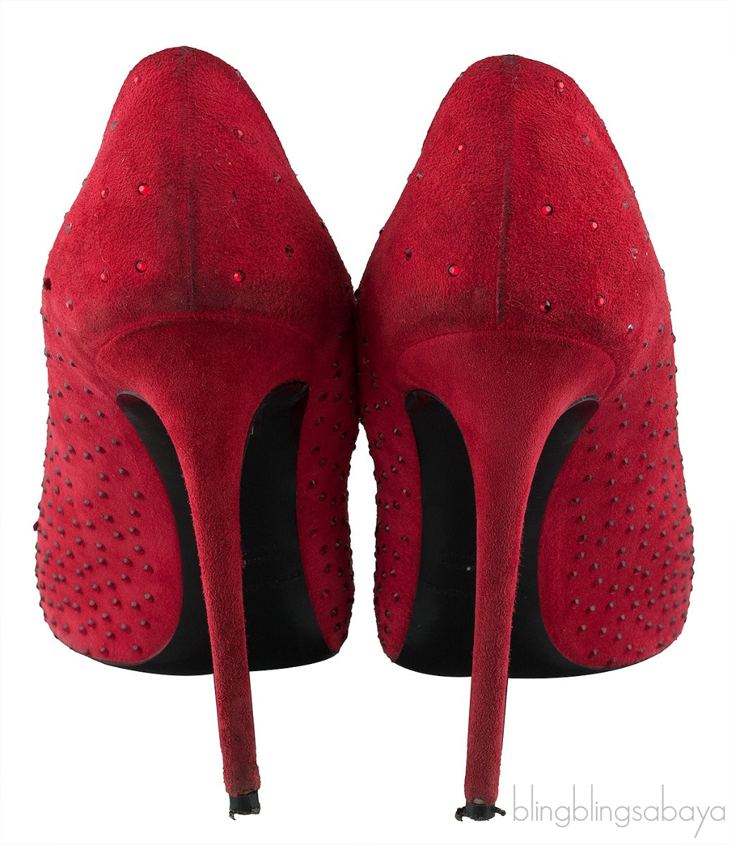 Dolce & Gabbana Red Suede Crystal Heels