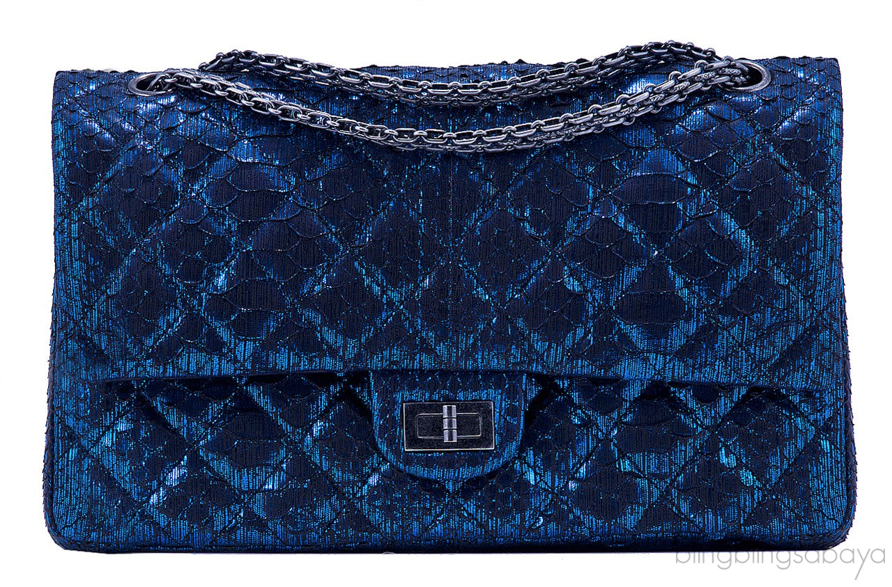 2.55 Reissue Navy Blue Metallic Python