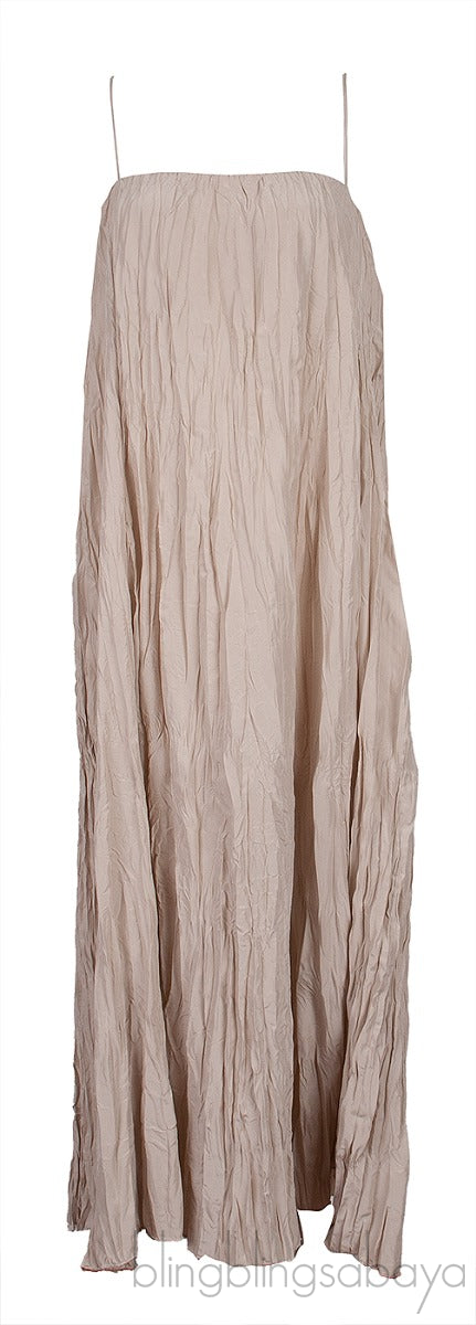 Beige Crinkled Silk-Habotai Maxi Dress