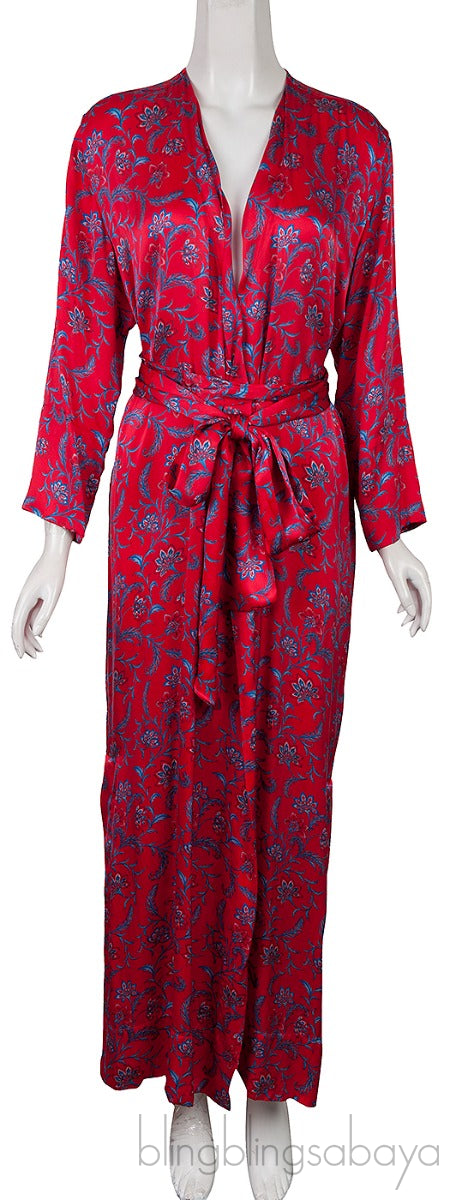Red Floral Wrap Belted Dress