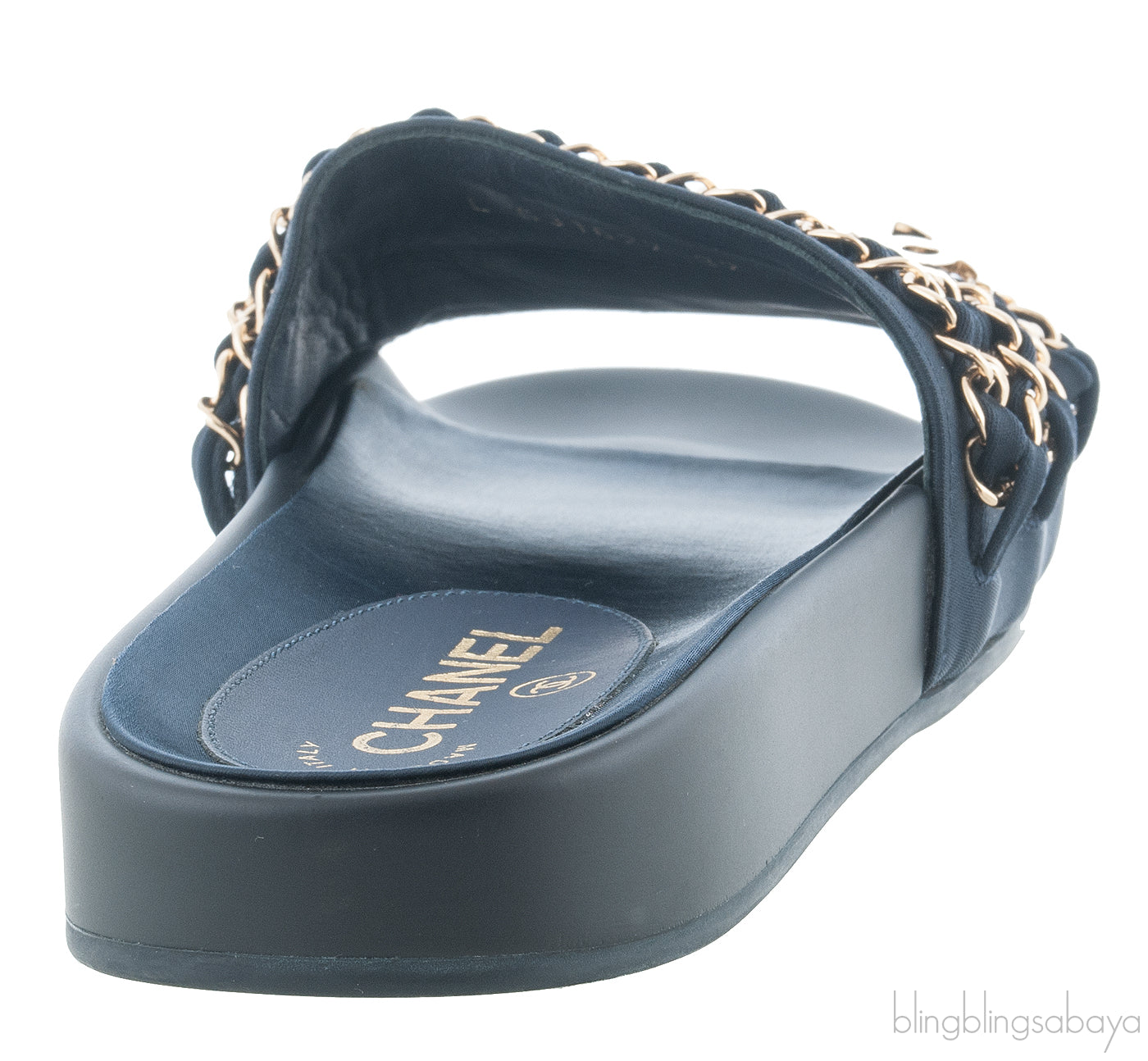 Chanel Blue Chain Slip-on Sandals