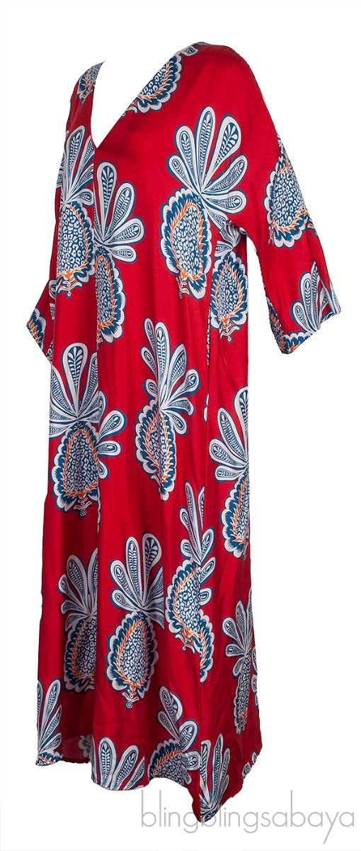 Red Printed Kaftan Dress