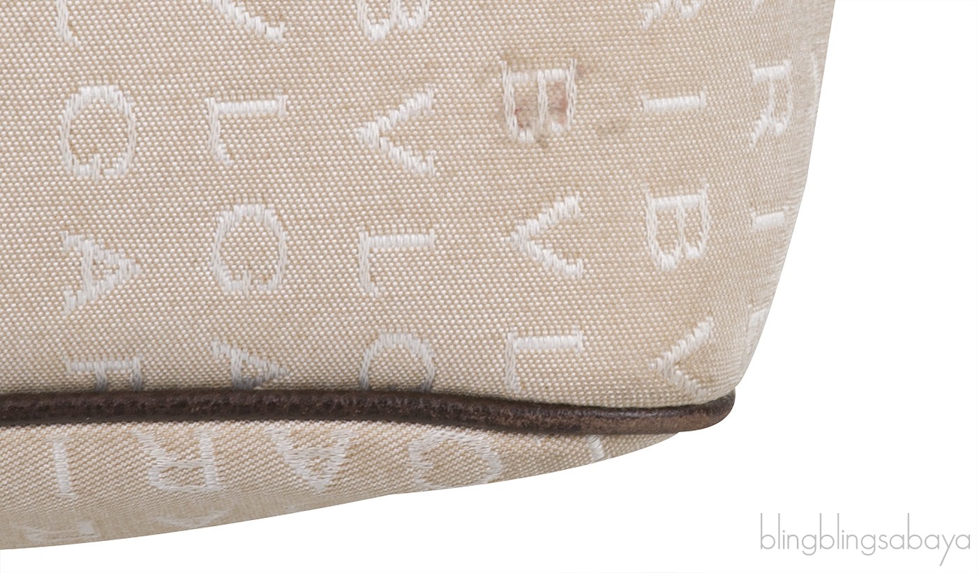 Logomania Beige Canvas Brown Leather Trim Bag