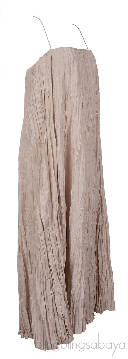 Beige Crinkled Silk-Habotai Maxi Dress